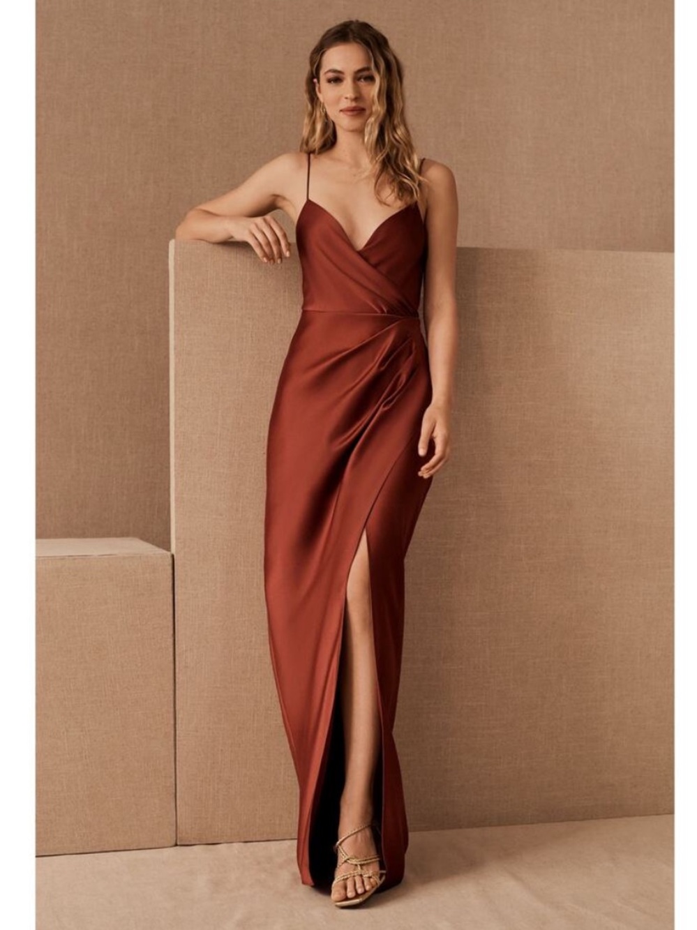 Anthropologie BHLDN Freya Satin Dress Cinnamon Size 4